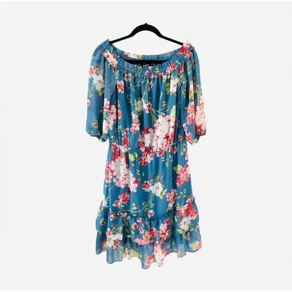 Roz & Ali Floral Print Sexy Couture Off The Shoulder Dress Size M - Picture 1 of 9